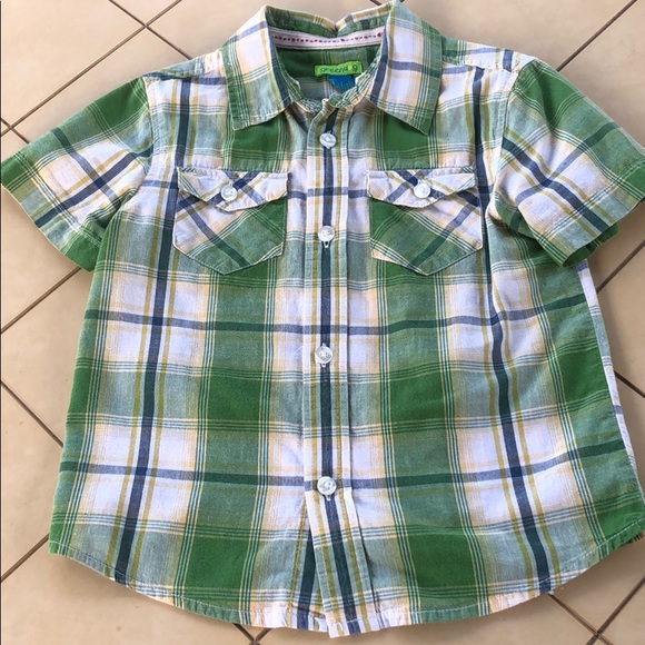 Green Dog Plaid Button Down Shirt, Size 3T - Picture 2 of 3